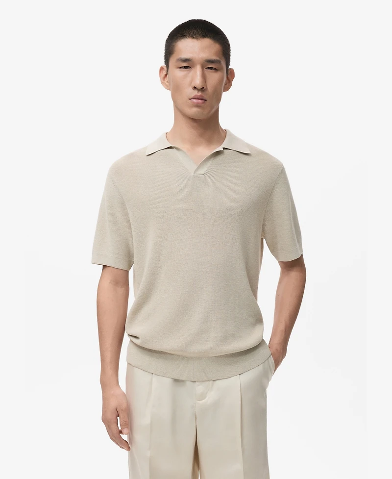 Mango Men's Structured Cotton Knitted Polo Shirt