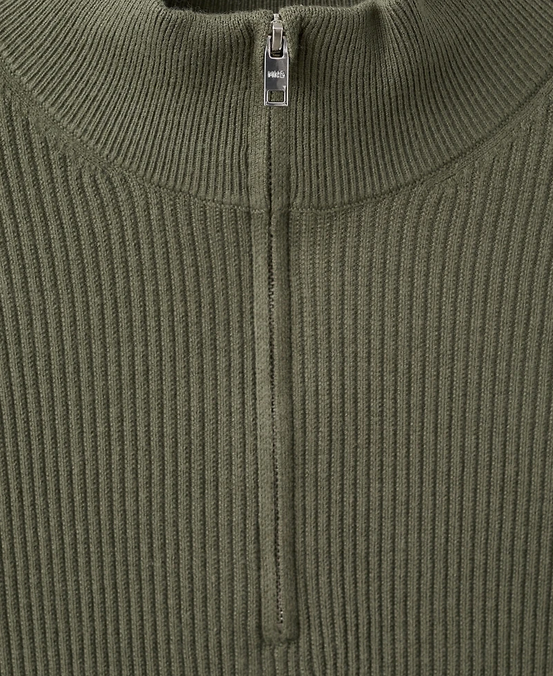Mango Men's Zip Neck Ribbed Sweater