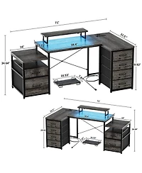Aheaplus Reversible L Shaped Desk with 6 Drawers, 70.8'' Large Computer Outlets, Monitor Stand & Cpu