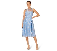 Adrianna Papell Women's Halter Neck Embroidered Midi Dress