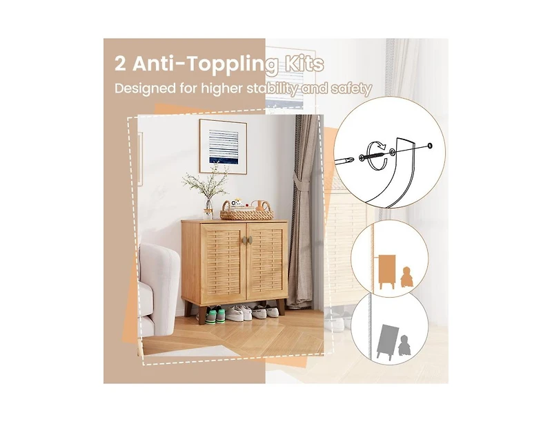 Clihome 4-Tier Shoe Cabinet Storage Organizer with Ventilated Woven Doors