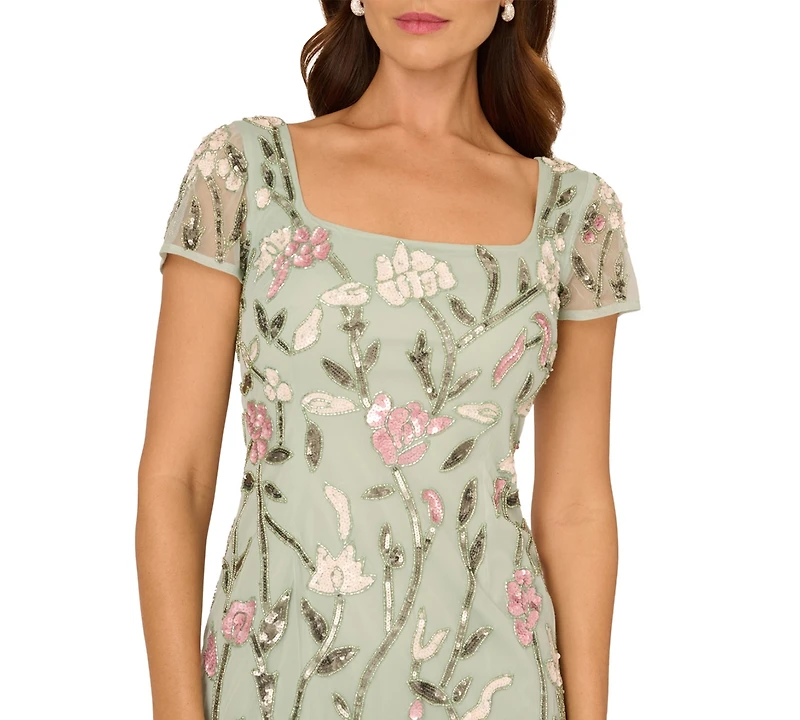 Adrianna Papell Women's Square Neck Beaded Dress