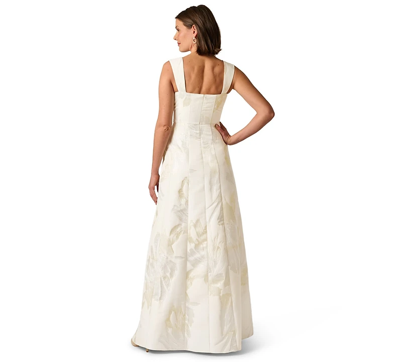 Adrianna Papell Women's Metallic Square Neck Ball Gown