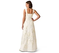 Adrianna Papell Women's Metallic Square Neck Ball Gown