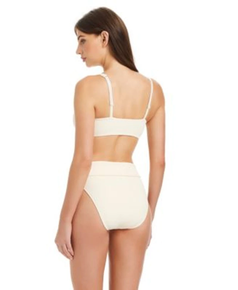 Sanctuary Womens Stay Connected Textured V Neck Bikini Top High Rise Bottoms