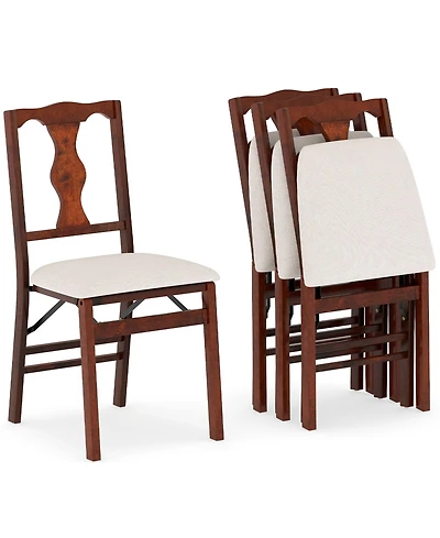 Gymax Set of 4 Folding Dining Chairs w/Rubber Wood Frame Soft Padded Seat Cushion