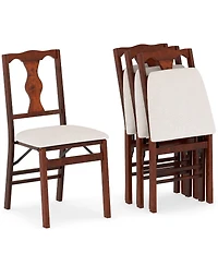 Gymax Set of 4 Folding Dining Chairs w/Rubber Wood Frame Soft Padded Seat Cushion