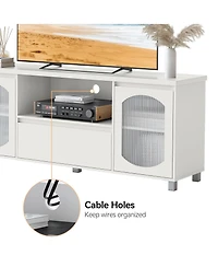 gaomon Modern Tv Stand for 65 Inch Tv, Tv Cabinet with Fluted Glass Door and Open Shelve, Tv Console with Storage Cabinets and Drawer