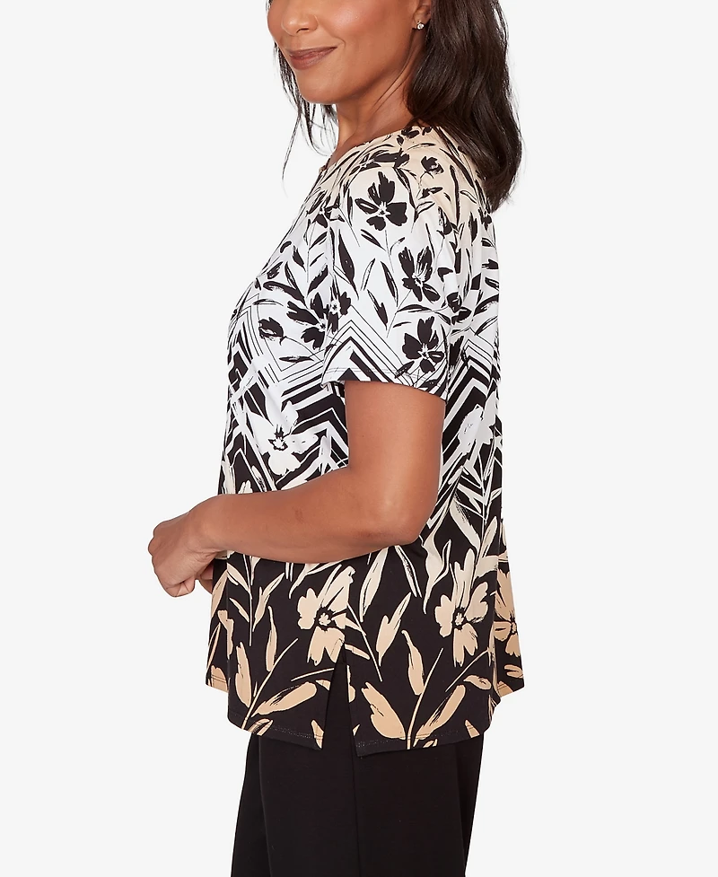Alfred Dunner Petite Chevron Floral Ombre Print Top