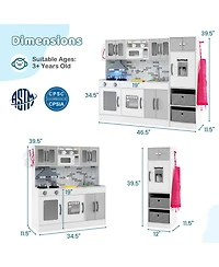 Hongge 2 Piece Wooden Kids Play Kitchen Set with Refrigerator Sink Stove and Realistic Lights and Sounds