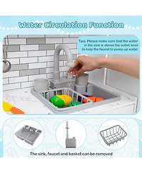 Hongge 2 Piece Wooden Kids Play Kitchen Set with Refrigerator Sink Stove and Realistic Lights and Sounds