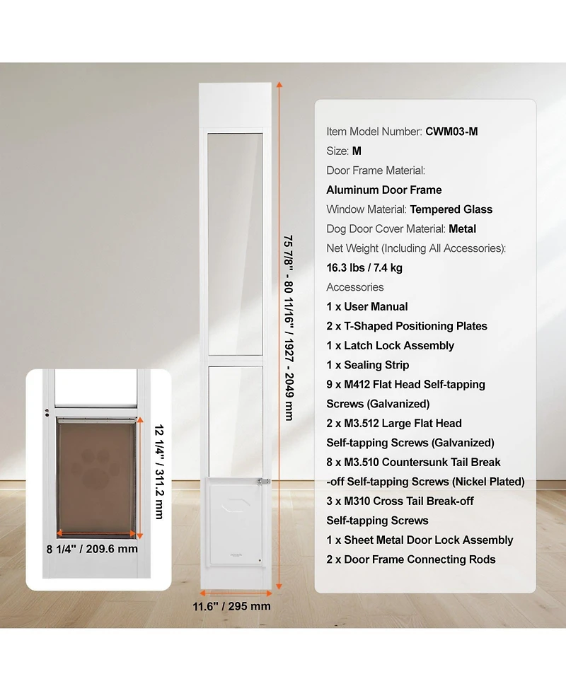 Cozito Aluminum Sliding Glass Pet Door Insert, Adjustable Height, Small