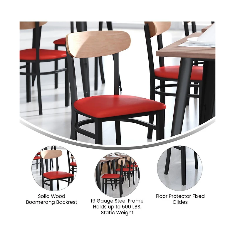 Emma+Oliver Yara Industrial Dining Chair with Rolled Steel Frame and Solid Wood Seat