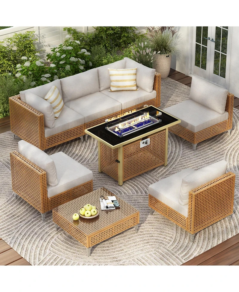 Streamdale 8-Piece Patio Set w/ 43" Fire Pit Table & Cushions
