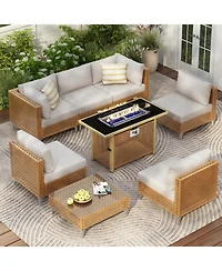 Streamdale 8-Piece Patio Set w/ 43" Fire Pit Table & Cushions