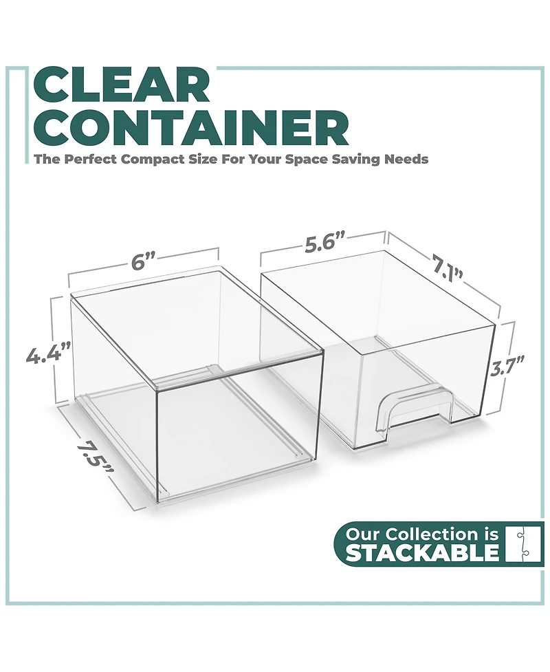 Sorbus 4 Pack Stackable Clear Pull-Out Storage Drawer Containers (4.4'' Tall)