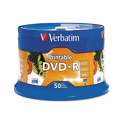 Verbatim 95137 4.7 Gb 16X Dvd-r Recordable Discs in Spindle - White (50/Pack