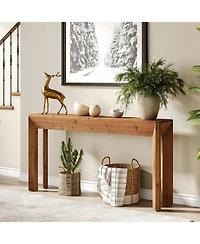 Tribesigns Solid Wood Console Table for Living Room, 63" Farmhouse Entryway Table with Integrated Splayed Legs, Brown