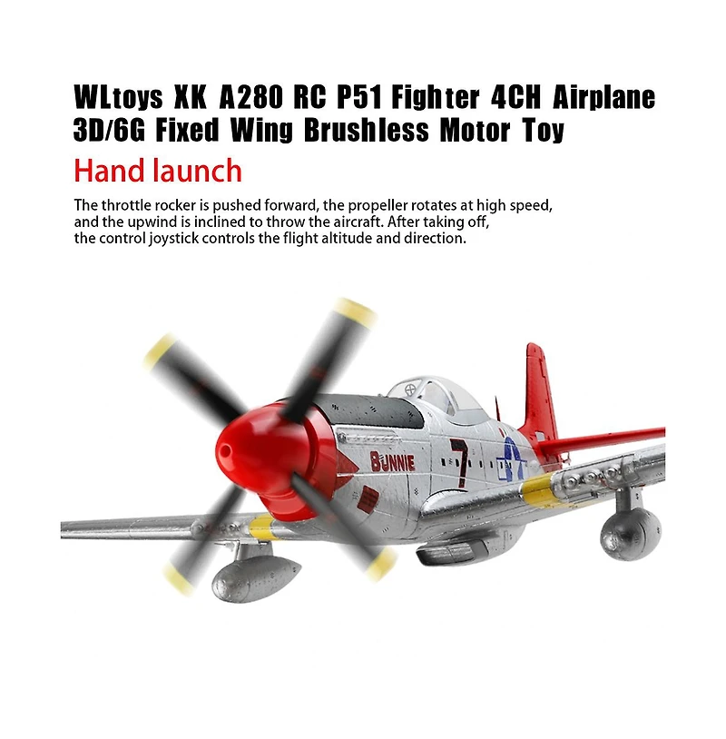 Bruce & Shark 2.4G 4-Channel P51 Rc Plane with Brushless Motor, 6G/3D Flight Modes, 6-Axis Gyro & Led Light