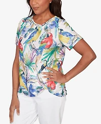 Alfred Dunner Women's Parrot Tropical Crewneck T-Shirt
