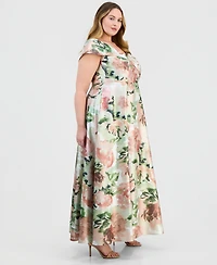 Alex Evenings Plus Printed Off-The-Shoulder Gown