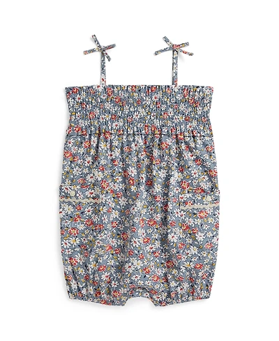 Polo Ralph Lauren Baby Girls' Floral Smocked Straight Neck Bubble Shortall