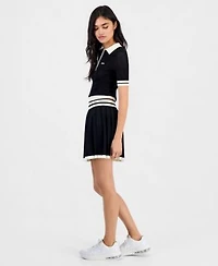 Guess Womens Gabry Cropped Collared Polo Sweater Gabry Pleated Sweater Mini Skirt