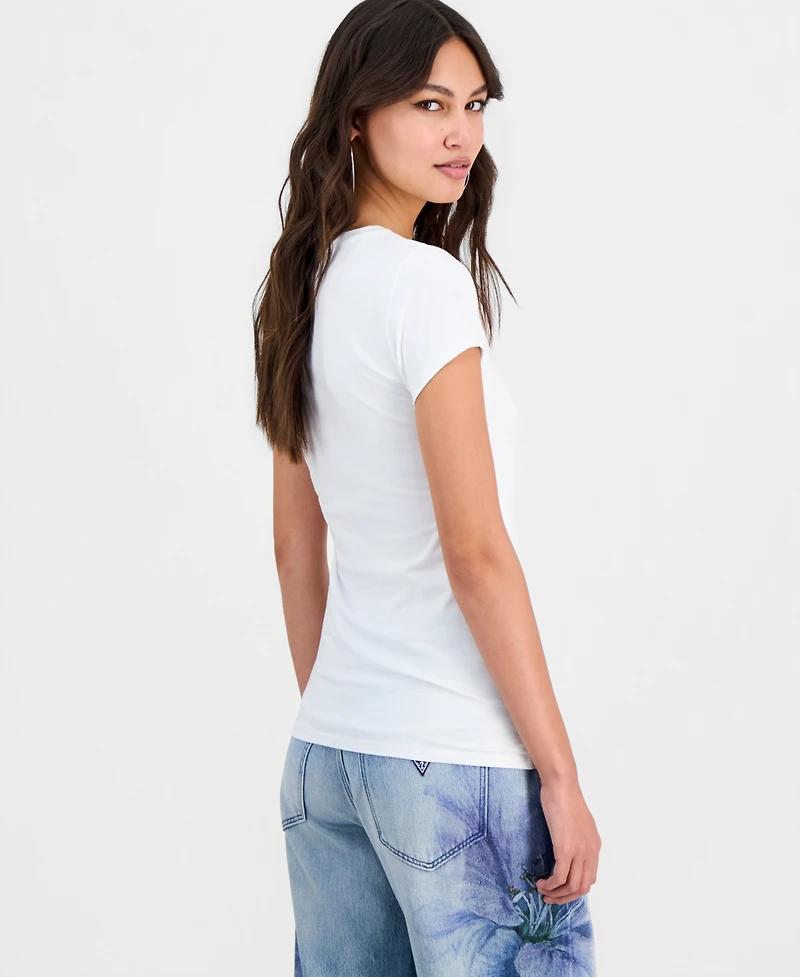 Guess Women's Triangle Lace Logo Short-Sleeve T-Shirt