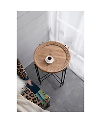 Streamdale Furniture 21.5" x 24" Round Side Table With Wood Top, End Table for Living Room Bedroom