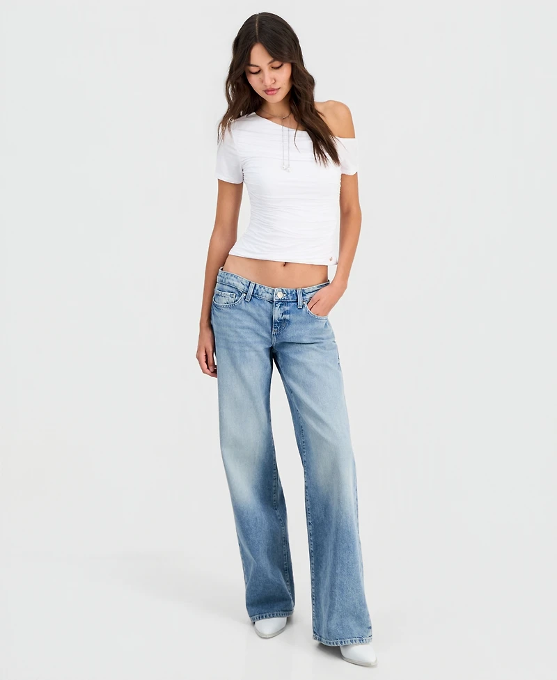Guess Women's Jaide Asymmetric Short-Sleeve Shirring Top