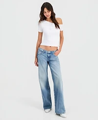 Guess Women's Jaide Asymmetric Short-Sleeve Shirring Top
