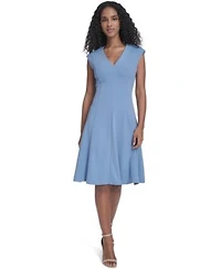 Calvin Klein Womens Crepe V Neck Midi Dress