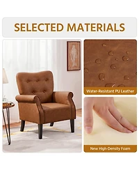 Yaheetech High Back Pu Leather Accent Armchair with Wood-tone Metal Legs