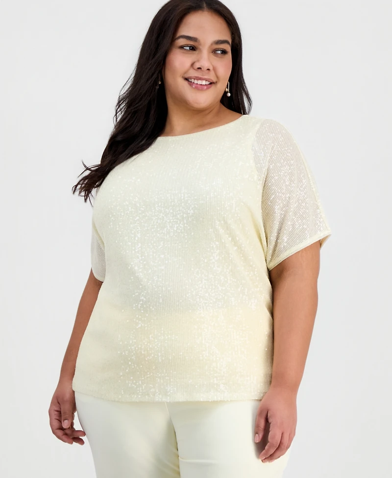 Anne Klein Plus Sequined Dolman-Sleeve Top
