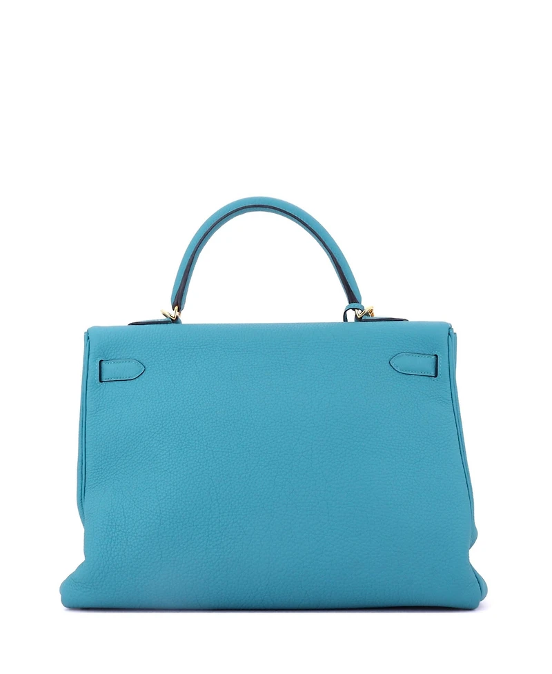 Pre-Owned HERMES Kelly Handbag Blue Togo with Gold Hardware