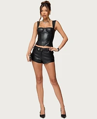 Edikted Women's Mid Rise Faux Leather Micro Shorts