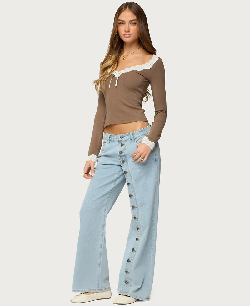 Edikted Women's Contrast Lacey Long Sleeve Top