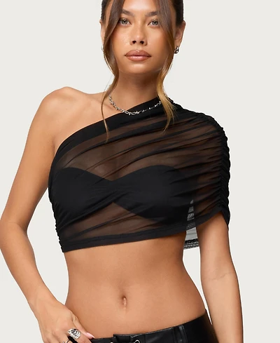 Edikted Women's Layered Bandeau Sheer Mesh Top
