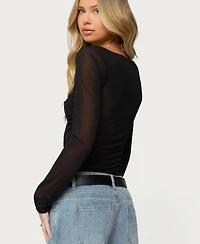 Edikted Women's Oona Sheer Gathered Long Sleeve Top