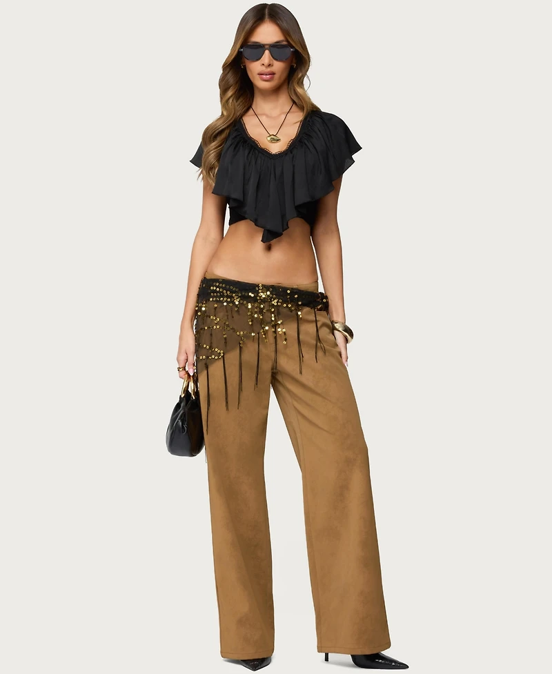 Edikted Womens Deena Ruffled V Neck Top