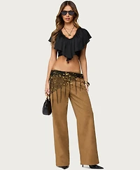 Edikted Womens Deena Ruffled V Neck Top