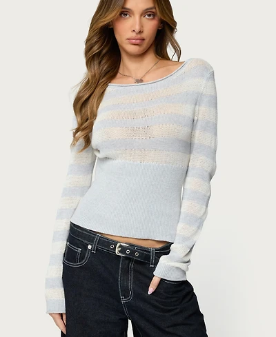 Edikted Womens Cornella Boat Neck Striped Knit Sweater