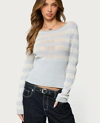 Edikted Womens Cornella Boat Neck Striped Knit Sweater