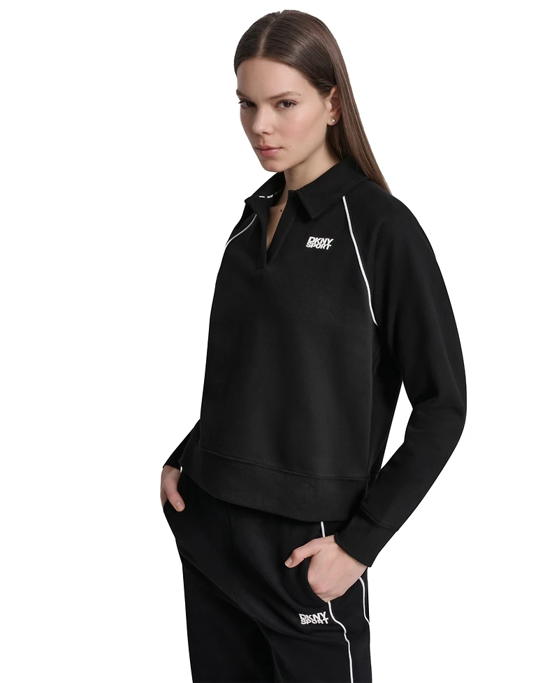 Dkny Sport Women's Hd Logo Piped Polo Sweatshirt
