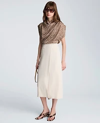 Kenneth Cole Women's Satin Dot Belted Drape Cowl Neck Top