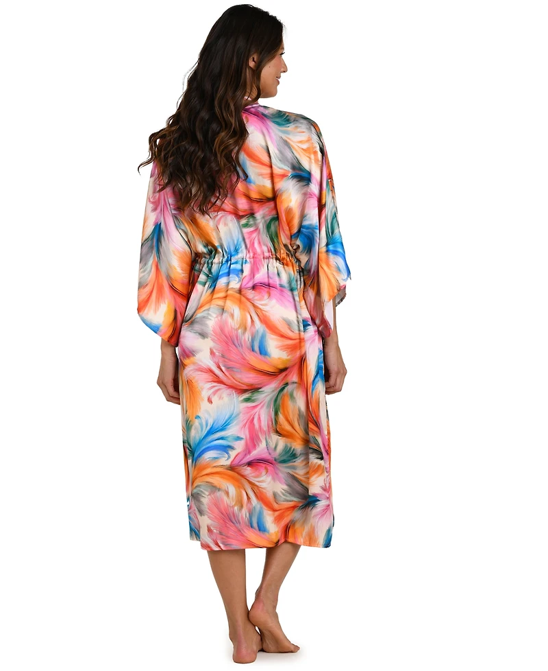 La Blanca Women's Feathered Impressions Front Tie Cover-Up Kimono Swim Dress