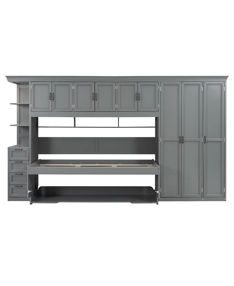 Streamdale Furniture Twin Murphy Bed Wall with Wardrobe, Cabinet and Desk