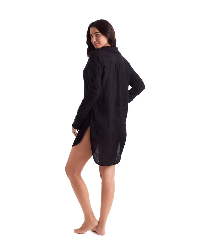 Mimi Flamingo Women's Laguna Collared V-Neck Fray Shirt