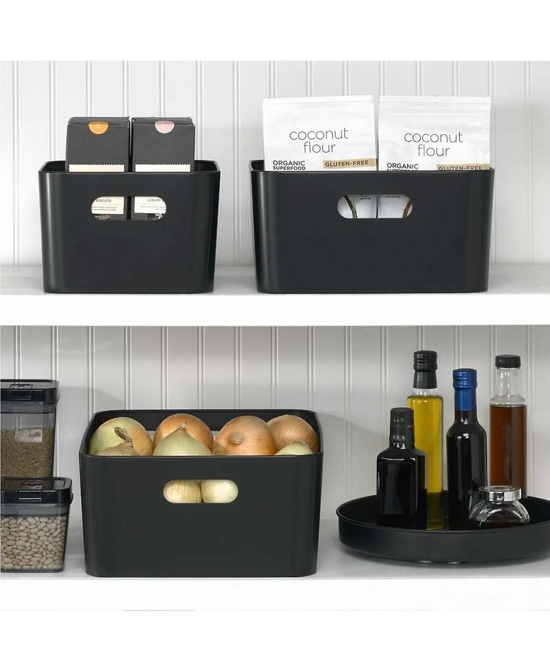 mDesign Metal Storage Bin with Handles - Set of 2 - Black