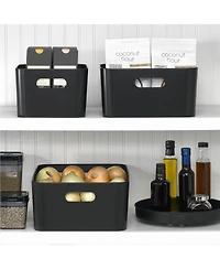 mDesign Metal Storage Bin with Handles - Set of 2 - Black